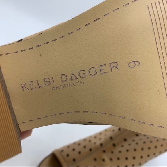 NEW Kelsi‎ Dagger Brooklyn KDB Tan Perforated Peep Toe Booties 7.5 - Picture 11 of 13